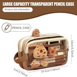 Hshenjhu Capybara Pencil Case, 5-Layer Large Capacity Capybara Pencil Case, Cute Pencil Case, Stationery Set with Capybara Sticker and Capybara Cuddly Toy, Capybara Things, for Boys and Girls, brown