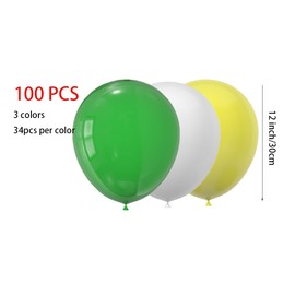 JODIDI 100 Pcs 12 Inch Latex Balloons in Green, White and Yellow, Perfect for Spring, Children's Birthday, Summer, Graduation, St. Patrick's Day， Wedding and Baby Shower Party Balloons Decorations