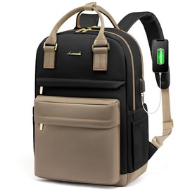 LOVEVOOK Laptop Backpack with USB Port for Men & Women - Ideal for College, Work, Nursing, Travel, Diaper Bag, and Carry-On - Color: Khaki-Black, Size: 17.3 Inch