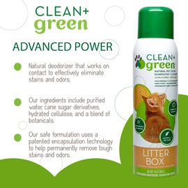 Clean+Green Professional Strength Natural Cat Litter Box Odor Eliminator Spray, Small Pet Cage Deodorizer and Cleaner, Deodorizer Odor Eliminator, Pet Odor Neutralizer, 14-Ounce, Made in the USA.