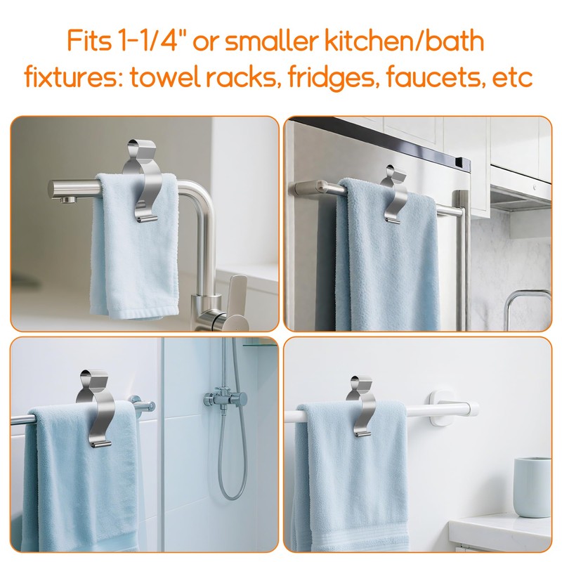 6 Pack Towel Clips for Kitchen, Stainless Steel Towel Holder
