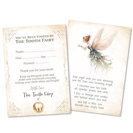PartiKraft - Pack of 10 - Tooth Fairy Certificates - A6 Size Rustic Watercolour Fairy Letters - Double Sided 350gsm Matte Card