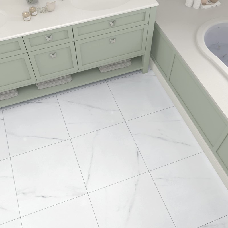 WESTICK White Marble Bathroom Stick on Floor Tiles Peel and