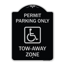 SignMission Designer Series Sign - Georgia ADA Handicapped Parking Sign Accessible Permit Parking Only, Tow-Away Zone with Symbol | Black & Silver 18" x 24" Heavy-Gauge Aluminum Architectural Sign