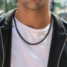 Metro Jewelry Stainless Steel Black Ion Plated Thin Foxtail Chain Necklace for Men with Push Lock 4 MM Wide 22 Inch Long