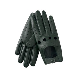 Hanotolo Women's Touchscreen Leather Gloves - Unlined Lambskin Leather Driving Gloves, Green, L