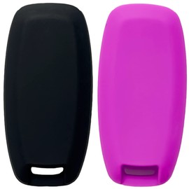 REPROTECTING Silicone Rubber Key Fob Cover Compatible with Nissan Pathfinder Rogue (5 Buttons, Black Purple)