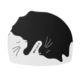 RONGXINUS Extra Large Swimming Cap Adult Waterproof Swimming Cap Women Men Elastic Silicone Swim Pool Hat Beach Surfing Long Hair Bathing Cap Ears Protection Swim Cap (Black-cat)