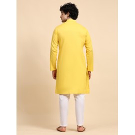 SKAVIJ Men's Tunic Cotton Kurta Pyjamas Indian Yoga Casual Dress Set, gold