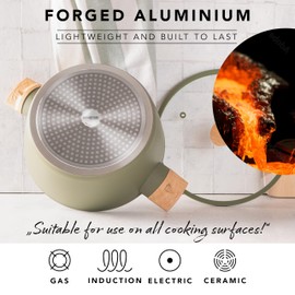 Romertopf Cooking Pots with Lid – 9.5" Non Stick Ceramic Dutch Oven Pot, 4.2QT, Induction Compatible, PFOA-Free, Aluminum Stock Pot with Glass Lid & Ergonomic Handles for All Stovetops