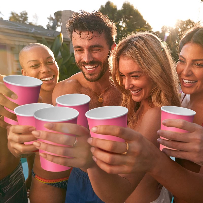 YANGTE 60 Pieces Pink Paper Cups Disposable Party Cups Biodegradable