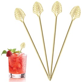 4 PCS Cocktail Sticks 12 cm Gold Cocktail Stirrers Metal Skewers Chicken Skewers Stainless Steel Fruit Sticks for Grilling, Appetizers, Fruits, Cocktail Accessories (A)