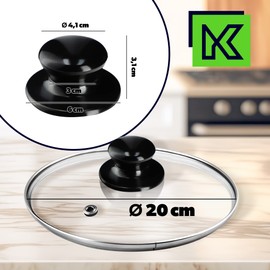 KADAX Pot Lid, Universal Glass Lid with Glossy Black Handle, Heat Resistant Lid in Various Sizes, Pan Lid, Glass Lid for Pot, Pan (20 cm)