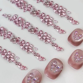 Multiple Shape Pink Nail Rhinestones for Nails Supplies Mini Steel Beads Pearls Zircon Nail Gems and Charms for Nails Design Assemble Spliced Heart Butterfly Rhinestone Diamonds Crystal Nail Jewels