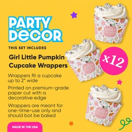 Big Dot of Happiness Girl Little Pumpkin - Fall Birthday Party or Baby Shower Decorations - Party Cupcake Wrappers - Set of 12