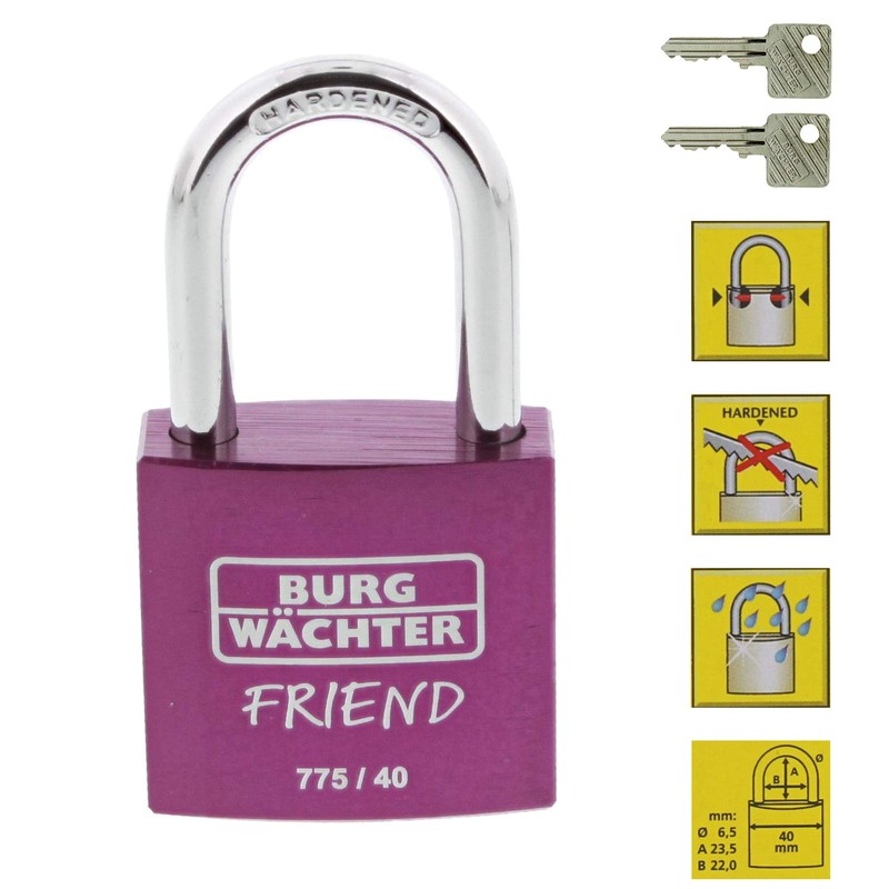 BURG-WÄCHTER Cylinder Padlock 775 40 Friend 35 Green, Aluminium, Purple
