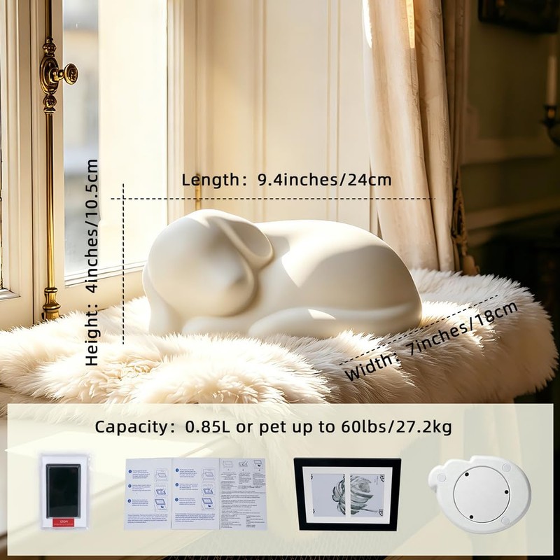 White Sleeping Dog Cremation Urn for Dog Ashes, Resin Pet