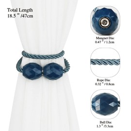 Porlau Strong Magnetic Curtain Tiebacks Blue 4 Pack Decorative Tie Backs Outdoor Curtain Rope Tiebacks Elegant Curtain Holdbacks for Drapes