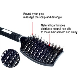 PERFEHAIR Natural Boar Bristle Hair Brush - Curved Vented Detangling Blow Dry Brush for Women Long, Thick, Thin, Curly Hair