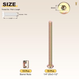METALLIXITY Connector Bolt Barrel Nuts(1/4"-20x3-1/2") 30Pcs, Connector Bolts Screw Barrel Nuts Binding Screws, for Chair Cabinet Bed, Yellow