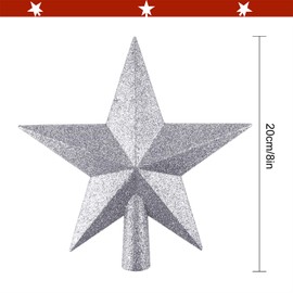 FEPITO Glitter Star Mini Christmas Tree Topper Shatter-Proof Small Christmas Tree Decoration Treetop for Holiday Ornament or Home Décor (Silver, 8 inches)