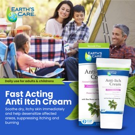 Earth's Care Anti Itch Cream - Extra Strength - Soothes Sunburns, Rashes and Minor Skin Irritation 2.4 OZ (2 Tubes)