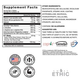Sweat Ethic VASO'D Vasodilator, Non-Stim Performance Formula with S7 Plant Blend, CarnoSyn Beta-Alanine, and Capros Indian Gooseberry, Supports Oxygen Flow & Endurance for Men and Women, 120 Capsules