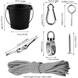 FUQUN Treehouse Accessories - Pulley with Bucket Cable, Kids Playhouse Accessories, Pirate Ship Accessories Outdoor, Playhouse Game, Bucket for Treehouse (2 Sets, Black)