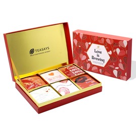 Valentine's Day Tea Gift Set by TEASAYS, Romantic Gift with Love Messages, 30 Premium Whole Leaf Tea Bags, Tea Sampler Gift for Girlfriend, Boyfriend, Wife, Husband, Partner