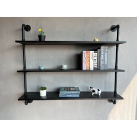 HDDFER Industrial Pipe Shelf Shelving Bookcase, Wall Mounted Rustic Bookshelf, Floating Bookshelves for Wall,Retro Wood Metal Pipe Industrial Shelves for Living Room