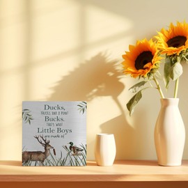 FHUGX Hunting Boy Nursery Wood Box Sign 5×5 Inches, Farmhouse Wild Mallard Duck Deer Wood Sign for Kids Boys Room Bedroom Playroom Nursery Home Desk Tabletop Shelf Decor