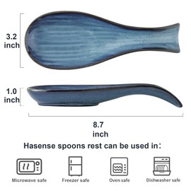 Hasense Ceramic Spoon Rest for Stove Top, Porcelain Spoon Holder for Kitchen Counter Cooking Utensil Home Decor, Navy