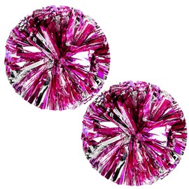 Xkaiabc 2PCS Cheerleader Pom Poms, Blue Pom Poms Cheer Stuff, Cheerleading Stuff for Team Spirit Sports Dance Cheering (Rose and Silver)