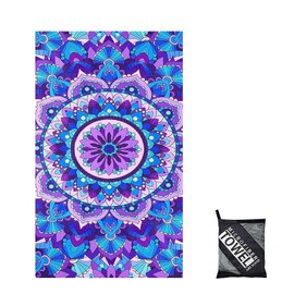 yayafunfun 160x90cm Mandala Beach Towels in a Bag Large Microfibre Thin Beach Towel for Adults,Quick Dry Sand Free Light Bath Towel Pool Towel for Men Women,Bathroom,Holiday,Yoga,Gym Sports,Swimming