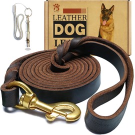 Leather Dog Leash 6ft x 3/4 inch,Strong Heavy Duty Genuine Leather Braided Dog Training Leash, Soft and Comfortable Leather Leash for Large Dogs, Medium Small Dogs (Brown)