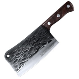 KOFERY 7.3-inch Hand Forged Heavy Duty Meat Cleaver - High Carbon Stainless Steel Butcher Knife with Wooden Handle for Precision Meat Cutting and Chopping