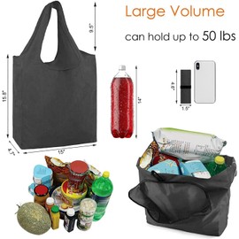 BeeGreen 20 Packs Black Reusable Shopping Bags X- Large Reusable Grocery Bags for Groceries Durbale Foldable Tote Bags Waterproof