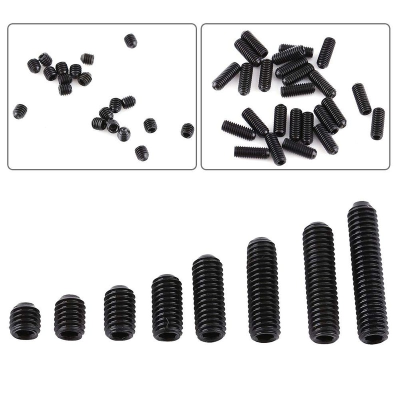 200pcs M3 Black Carbon Steel Socket Cup Point Grub Set