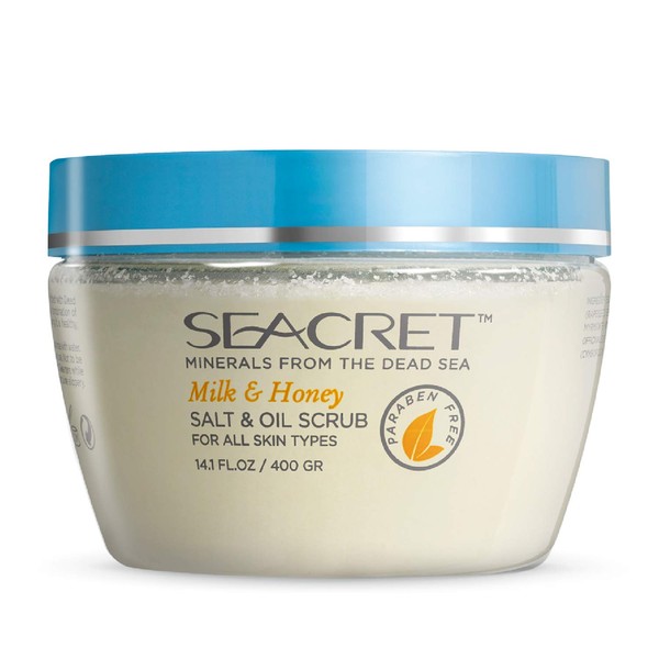 SEACRET - Dead Sea Minerals Salt & Oil Body Scrub, Salt Scrub Body Scrub with Essential Oils, Stimulates Cell Renewal for a Rejuvenated Shine, 400 g (Milk & Honey)