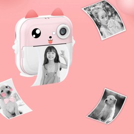LEYT Cámara de Impresión Digital para Niños, Carga USB Enfoque Automático Cámara de Impresión Digital para Niños 5V con 3 Rollos de de Impresión para el Hogar (Rosa)