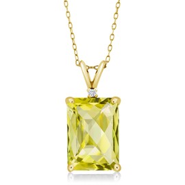 Gem Stone King 18K Yellow Gold Plated Silver Yellow Lemon Quartz and White Moissanite Pendant