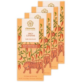 Elements Truffles Spicy Cayenne Chocolate Bar w/Cinnamon - Heavy Metal Tested-Dairy Free Chocolate Bars - Paleo, Gluten Free, Non-GMO, Raw, Organic - Ayurveda Inspired Healthy Chocolate Bar -4 Pack