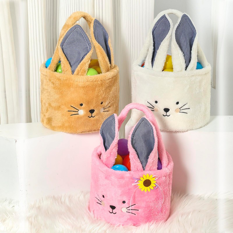 E-FirstFeeling Easter Bunny Basket Plush Easter Basket for Easter Egg