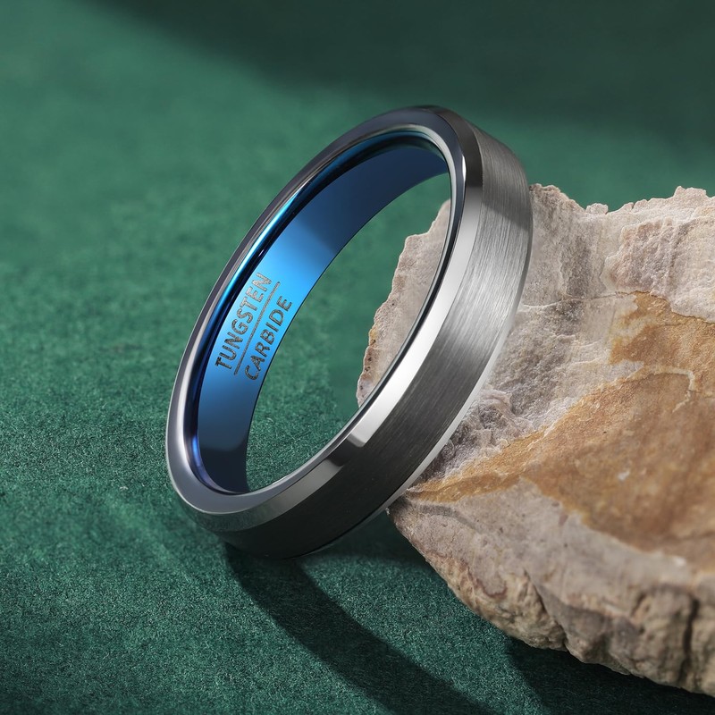 083 Base Men's Ring, Tungsten, Matte Line, Side Cut, Width: