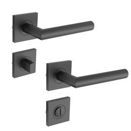 KARATINTL Door Handle Set Toilet Lock Rotary Latch, Door Handles with Square Set for Bathroom Doors, Black Door Handle Set, Door Handles WC Black Matt for Room Doors DIN Standard WC/Bathroom