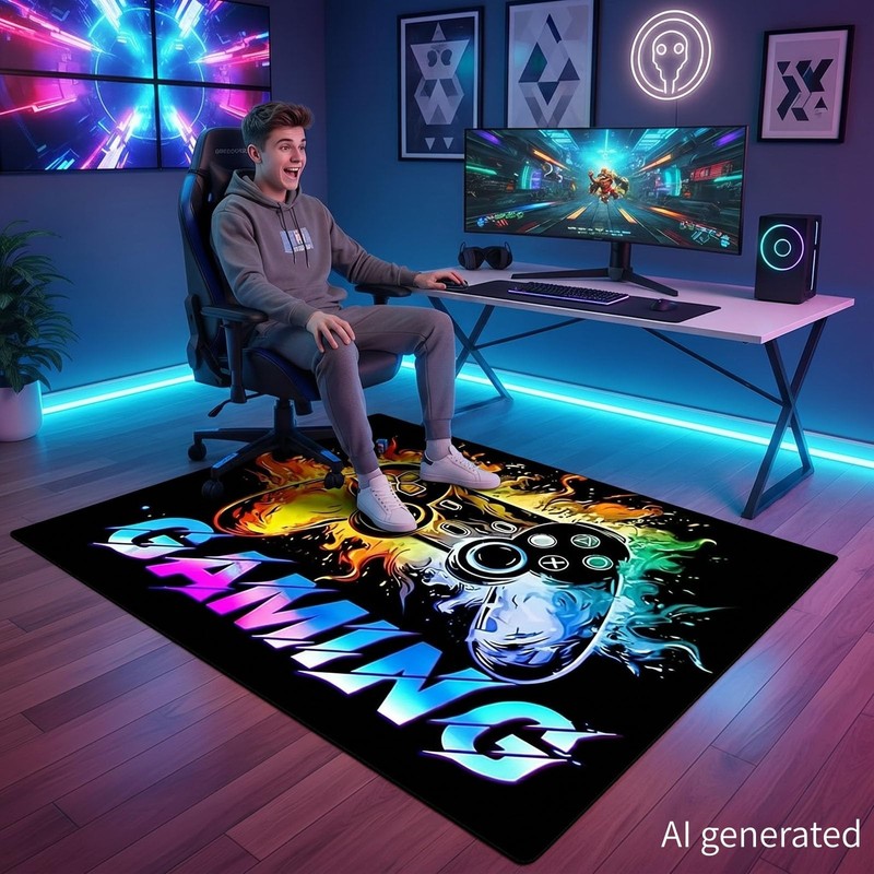 Dowtowter Gamer Rug Non Slip Washable Soft Polyester Carpet Mat