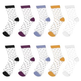Hariendny 5 Pairs See-Through Socks Colorful Striped Dot Ultra-Thin Glass Socks Sheer Socks Mesh Casual Lace Socks Thin Fishnet Socks for Women