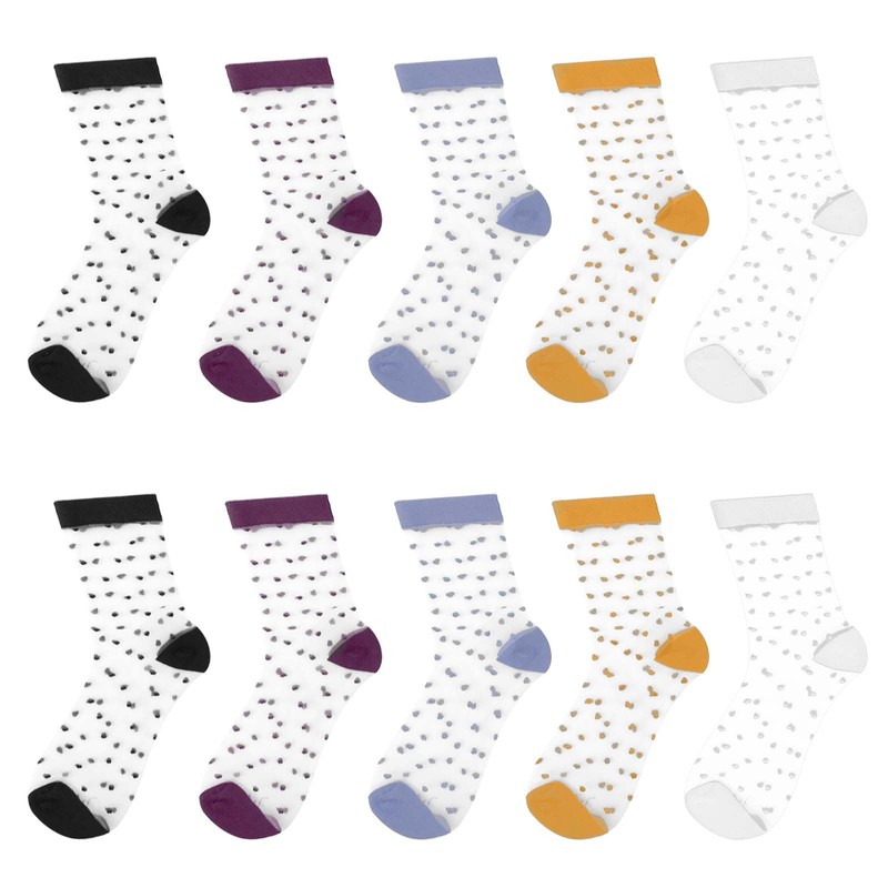 Hariendny 5 Pairs See-Through Socks Colorful Striped Dot Ultra-Thin Glass