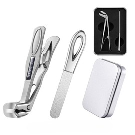 Professional Nail Clippers Set, Stainless Steel Angled Head Design with Nail File and Storage Box, 9.8 cm (Silver)