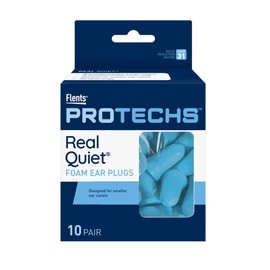 Flents Protechs Real Quiet Foam Ear Plugs for Small Ear Canals, Soft, Comfortable Hearing Protection for Sleep, Work, Travel & Loud Noise, NRR 31, Easy to Use, Blue, 10 Pairs